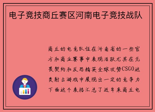 电子竞技商丘赛区河南电子竞技战队